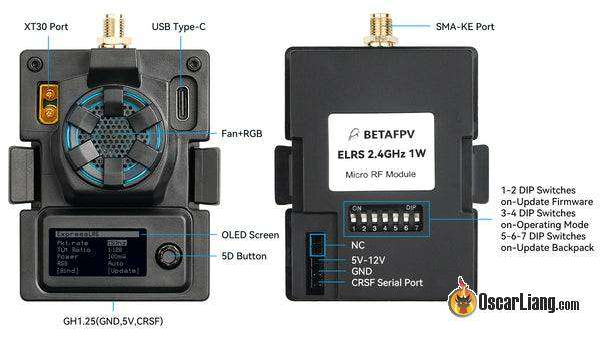 Betafpv Elrs Micro Tx Module 1w Edition Dip Switch