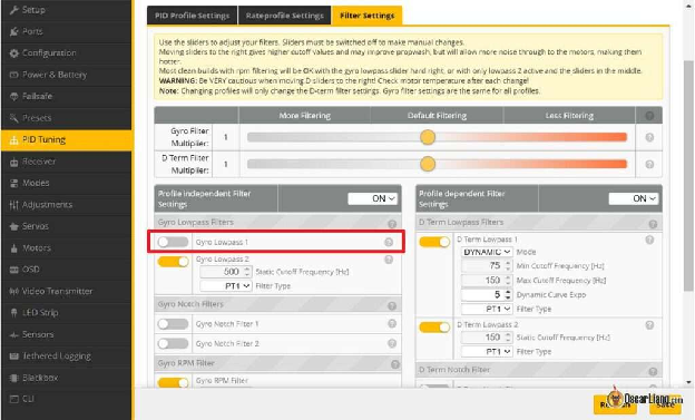 Betaflight 4.3 Disable Gyro Lowpass 1 Filter