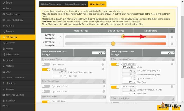 Betaflight 4.3 Reduce Gyro Filter Slider