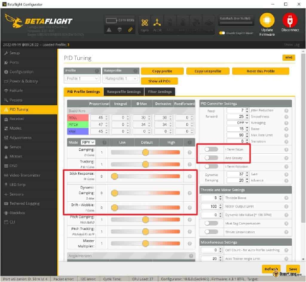 Betaflight 4.3 Pid Tuning Disable Dyanmic Damping Stick Response Drift Wobble