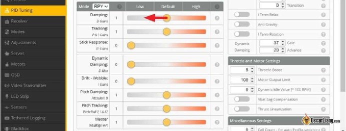 Betaflight 4.3 Damping Slider Move Down