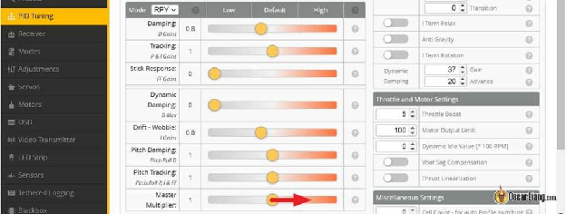 Betaflight 4.3 Master Multiplier Slider Move Up