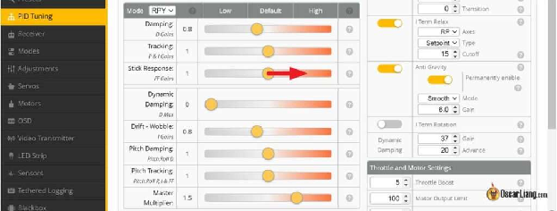 Betaflight 4.3 Stick Response Slider Move Up