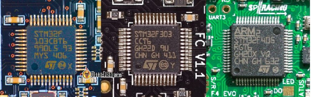 FC Processors: from left to right: STM32 F1, F3, F4