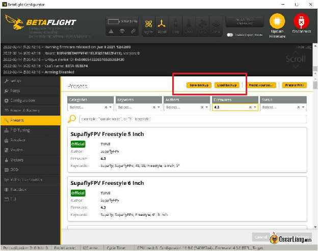 Betaflight 4.3 Presets Save Backup Load Cli Diff
