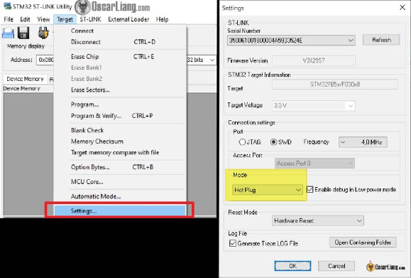 Stm32 St Link Utility Settings Hot Plug Am32