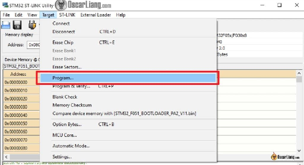 Stm32 St Link Utility Program Binary File Menu