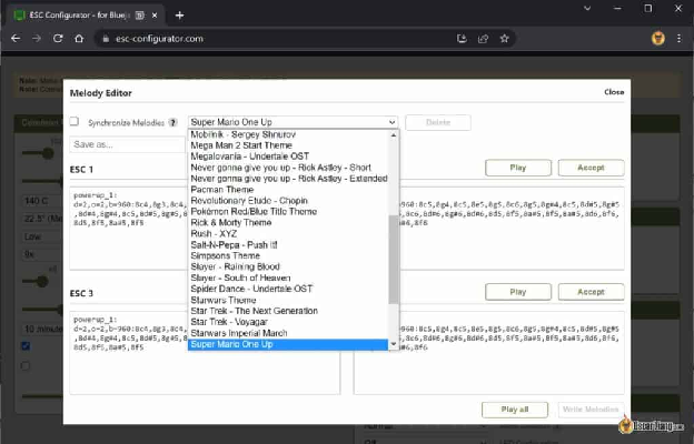 Bluejay Esc Configurator Start Up Tone Melodies