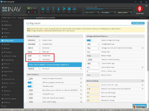 Inav Configurator Configuration Setup Ranger Finder Optical Flow Sensor