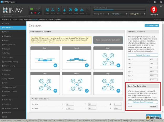 Inav Configurator Calibration Setup Ranger Finder Optical Flow Sensor Scale
