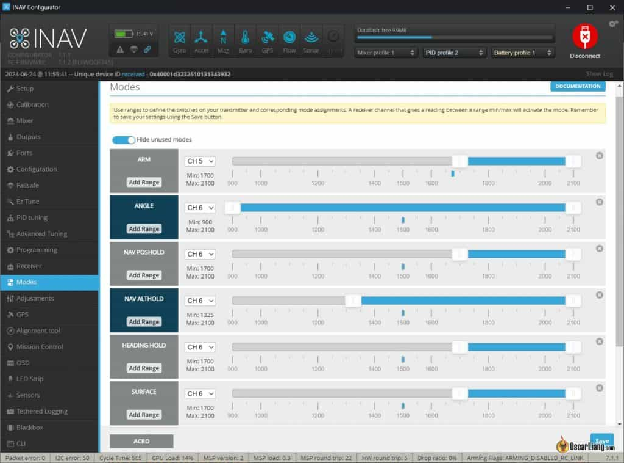 Inav Configurator Modes Setup Ranger Finder Optical Flow Sensor Altitude Position Hold