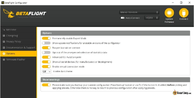 Betaflight Configurator 10.8.0 Options