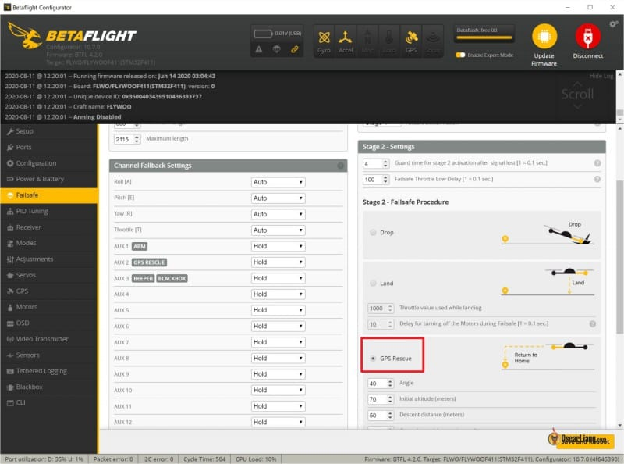 betaflight gps rescue mode failsafe