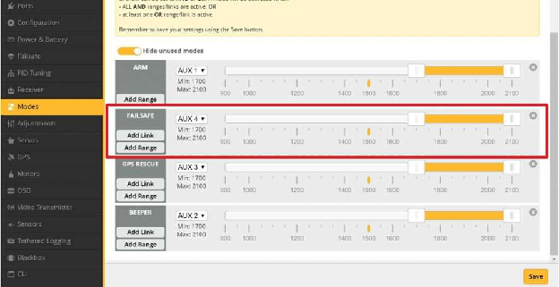 Betaflight Configurator Modes Failsafe