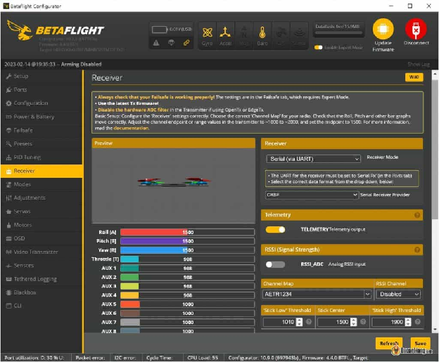 Betaflight Configurator 10.9.0 Receiver Serial Crsf Telemetry