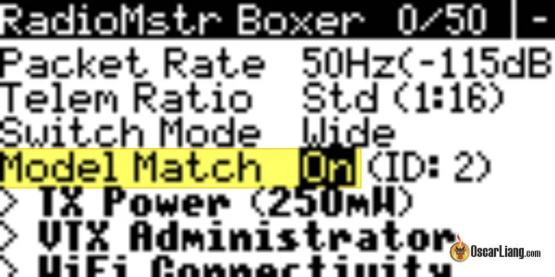 Ввімкнути режим Model Match в ELRS
